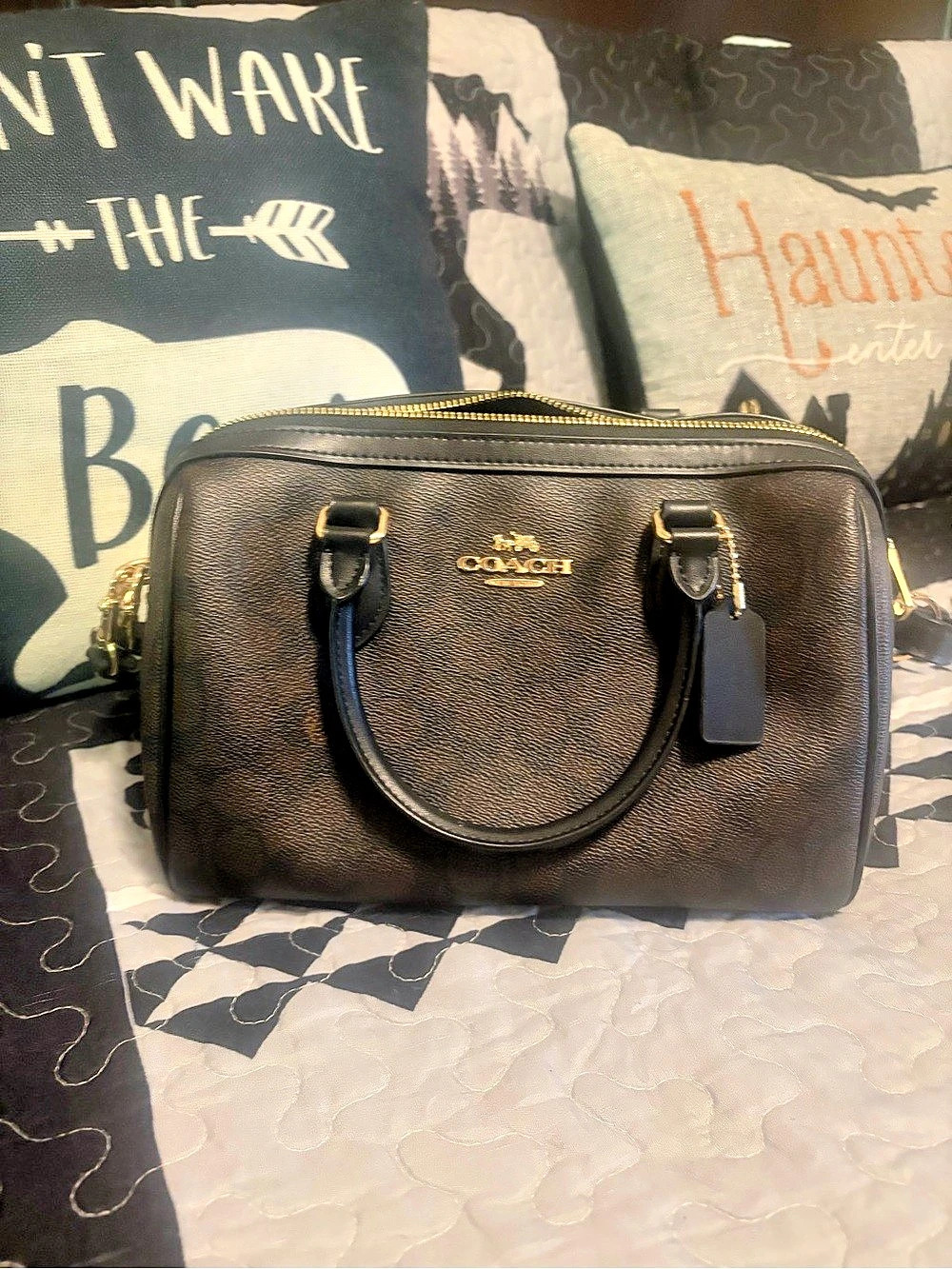 Coach Rowan Satchel Bag In Signature Canvas Brown & Black Satchel